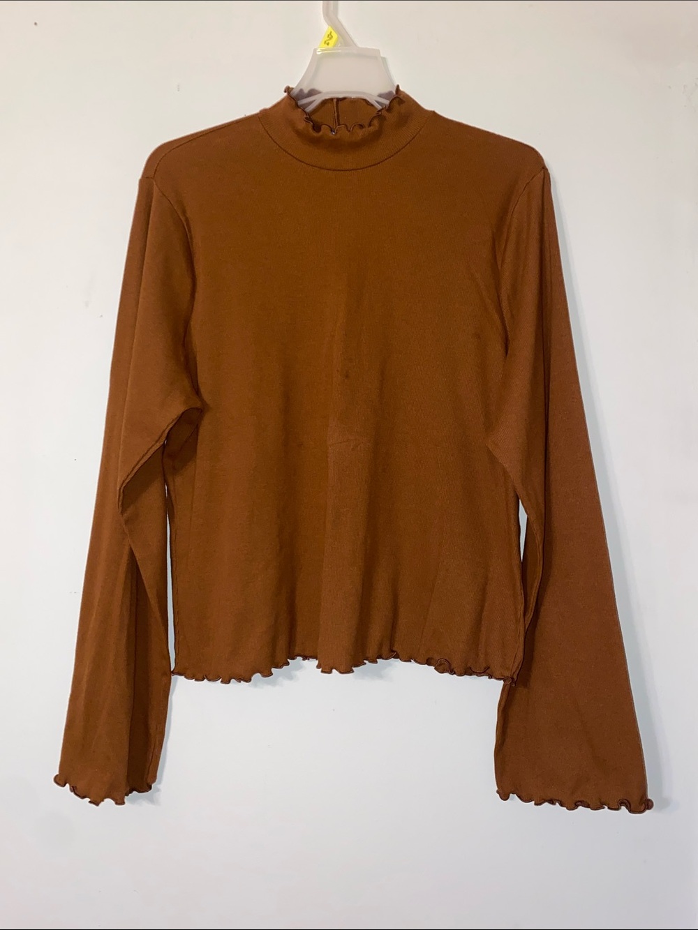 Old Navy Chestnut Mock Neck Long Sleeve Lettuce-Edge Top